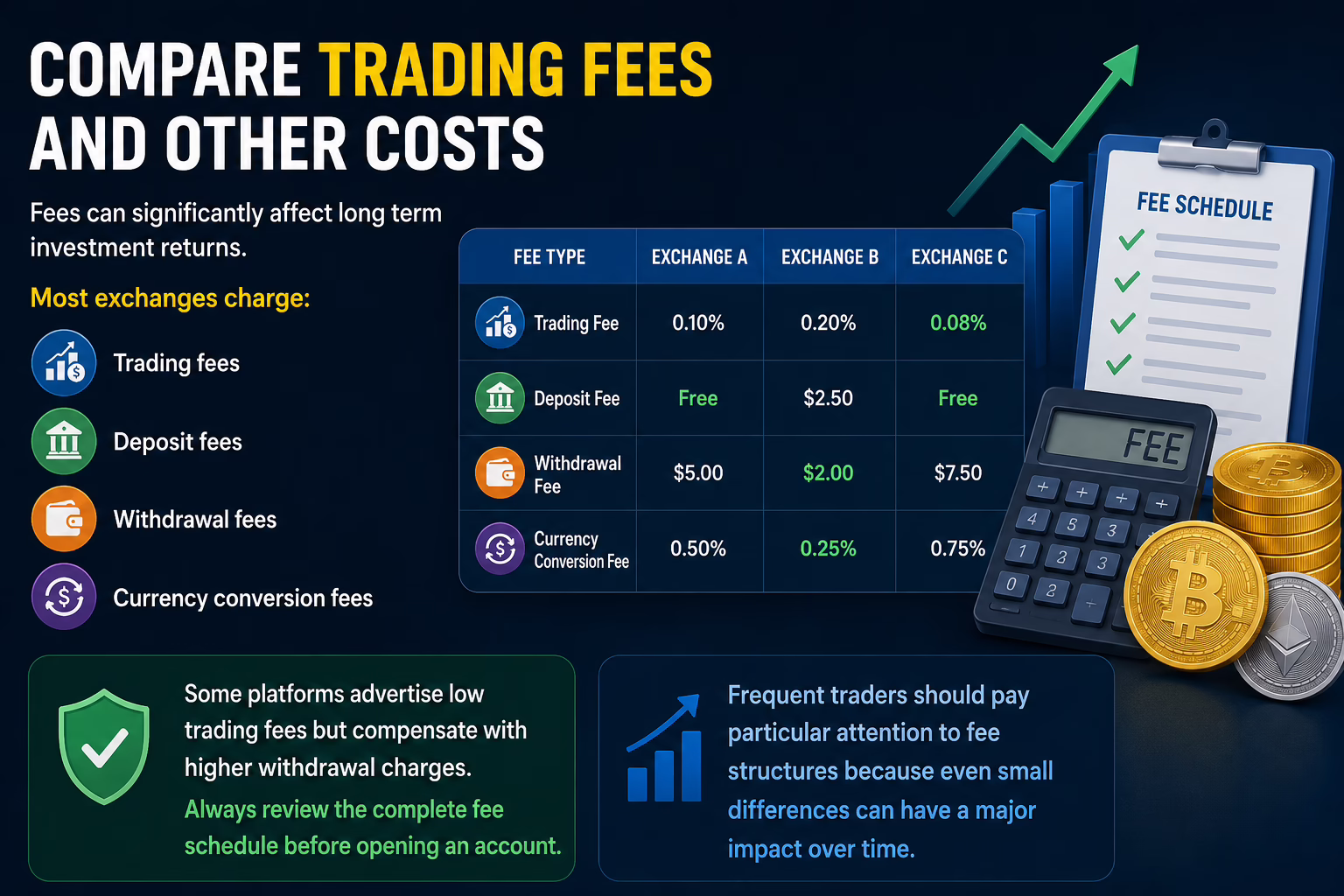 Compare trading fees and costs to find the Right Crypto Exchange with transparent pricing and lower fees.
