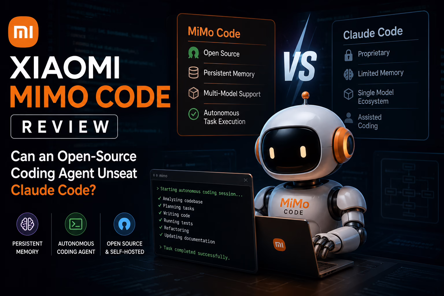 Xiaomi MiMo Code review comparing open-source AI coding agent with Claude Code