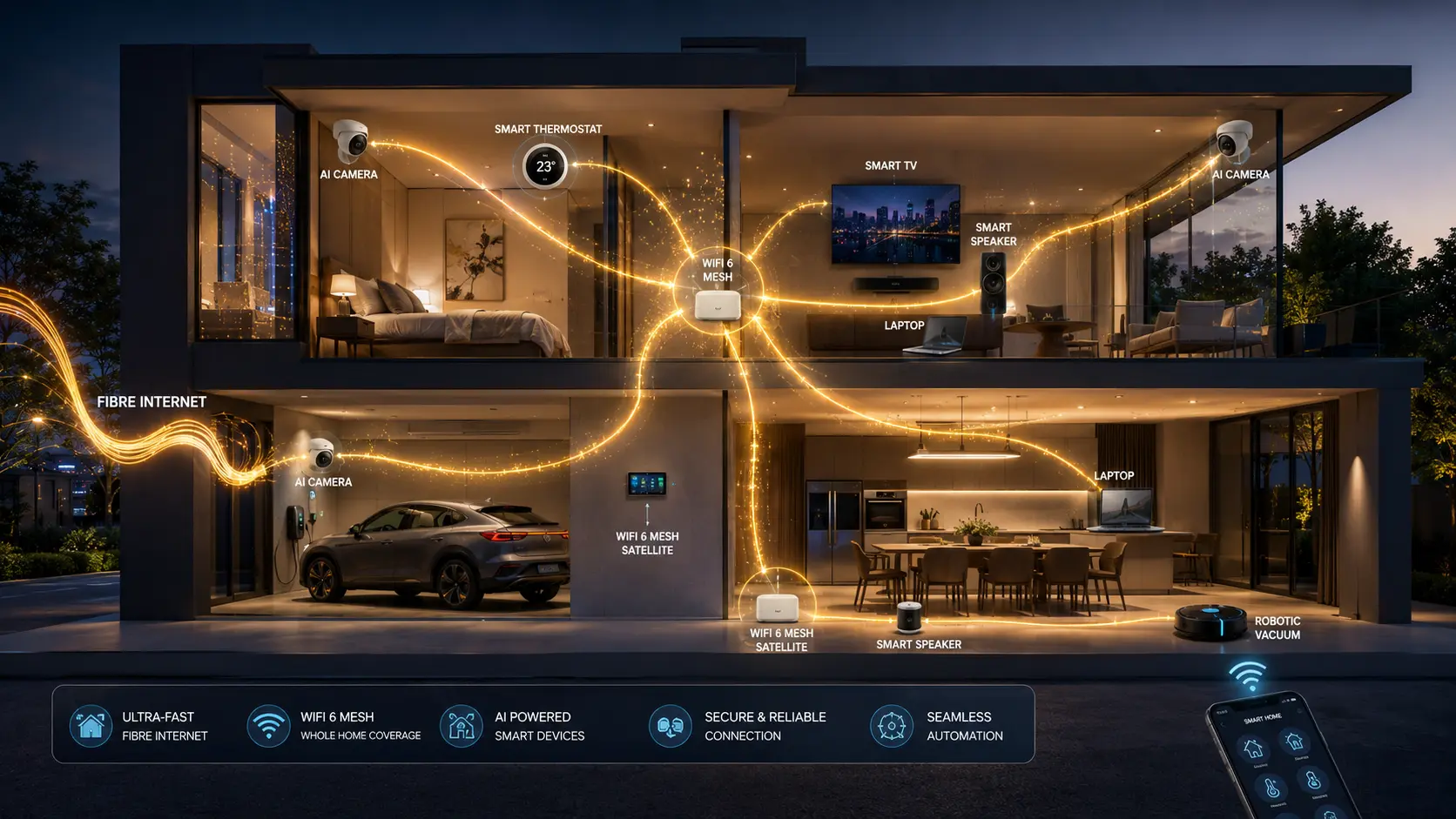 Fibre internet powering an AI smart home