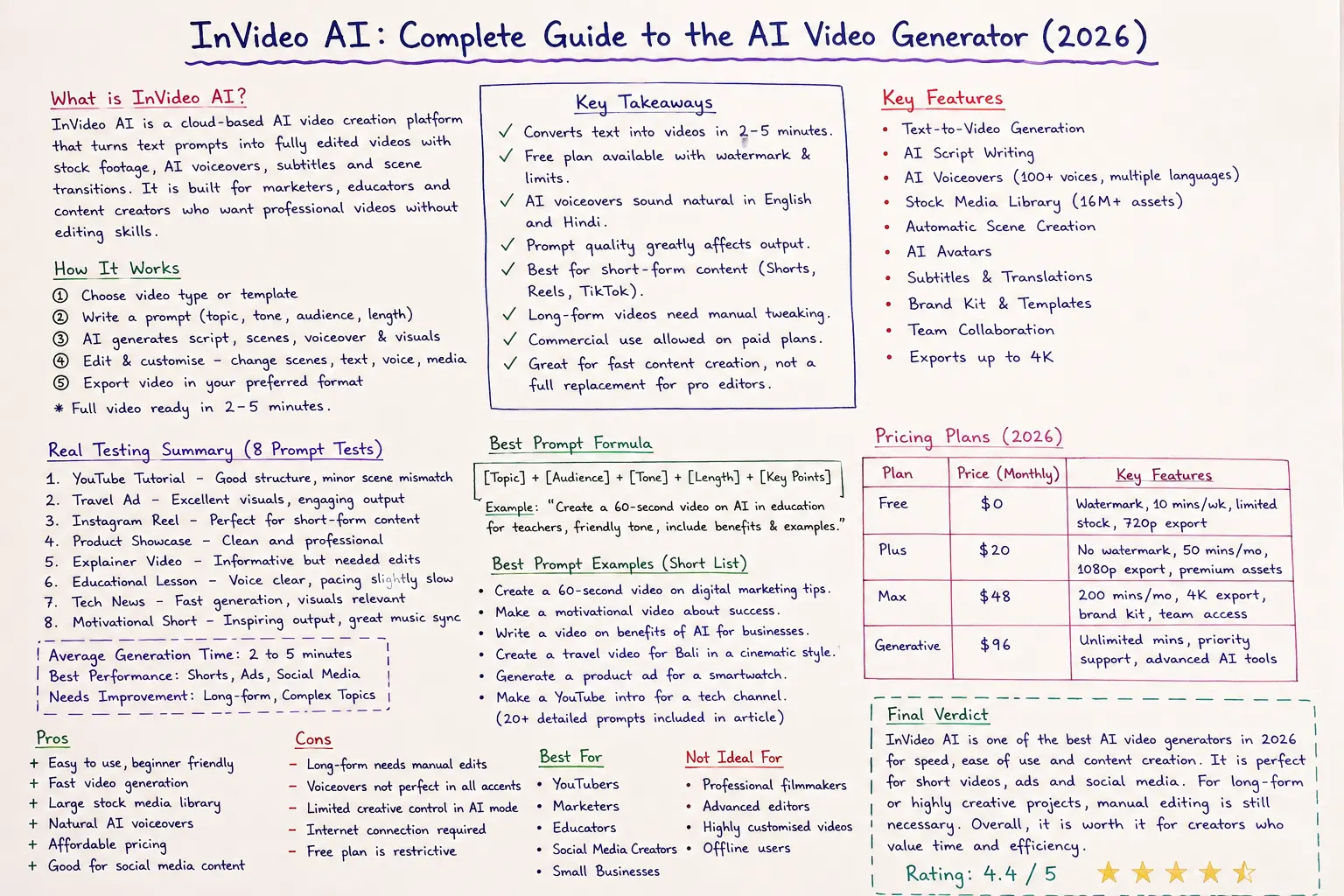 InVideo AI video generator summary sheet