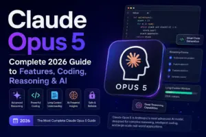 Claude Opus 5 complete 2026 guide featuring AI reasoning, advanced coding, long-context analysis, and modern artificial intelligence technology.
